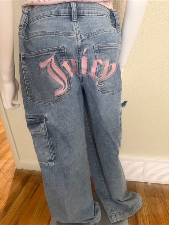 Juicy Couture Denim - Juicy Couture Light Wash Wide Leg Jeans with Pink Script